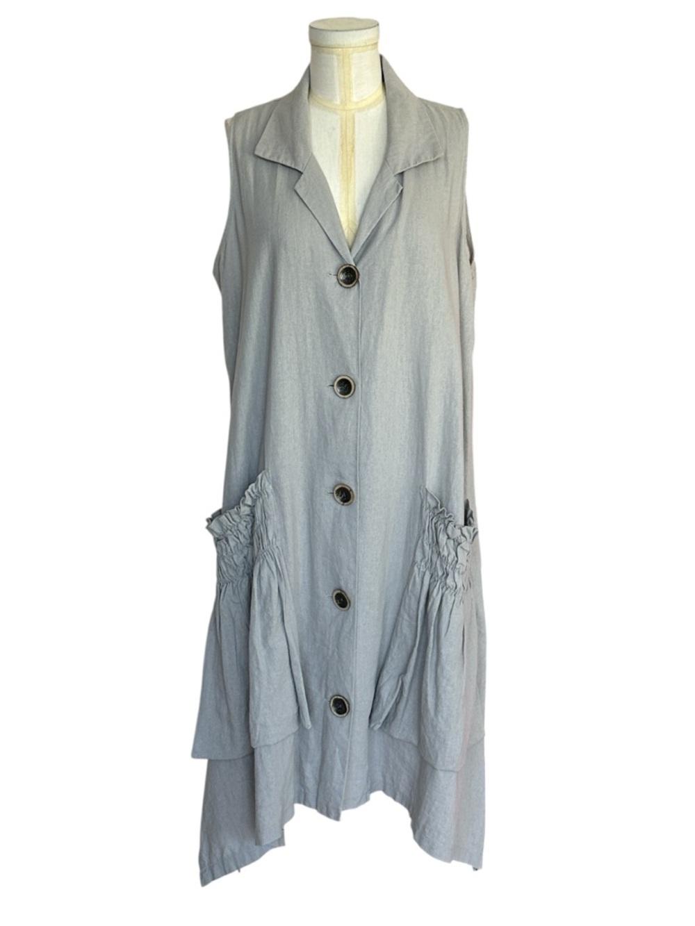 For Cynthia Linen Blend Shirt Dress Lagenlook Asymmetric Hem Artsy Size Large‎